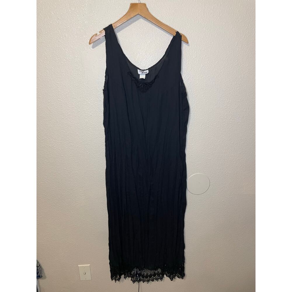 VTG Cher Jacque Y2K Black Crinkle Lace Detailed Whimsy Goth Midi Slip Dress Lg - Picture 9 of 16